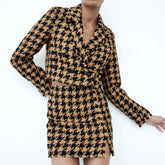 Brown Elegant Blazer Skirt Suit Set - FashionByTeresa